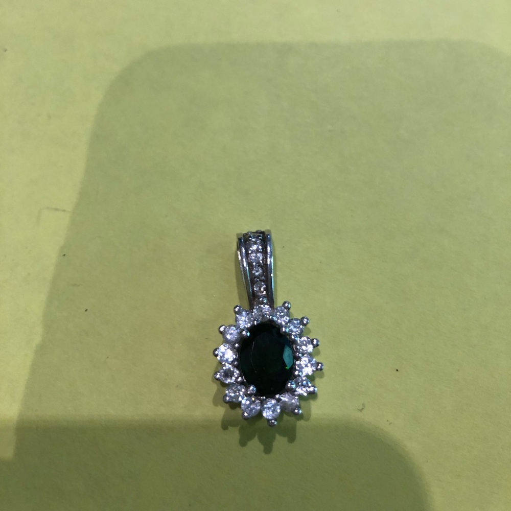 Silver Emerald with diamonds pendant